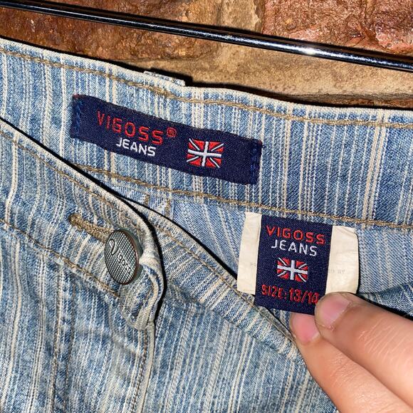 Vigoss Vintage Blue Striped Stretch Denim jean Shorts Women's Size 13/14 - Picture 3 of 6